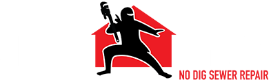 Sewer ninjas logo white letters. No dig sewer repair